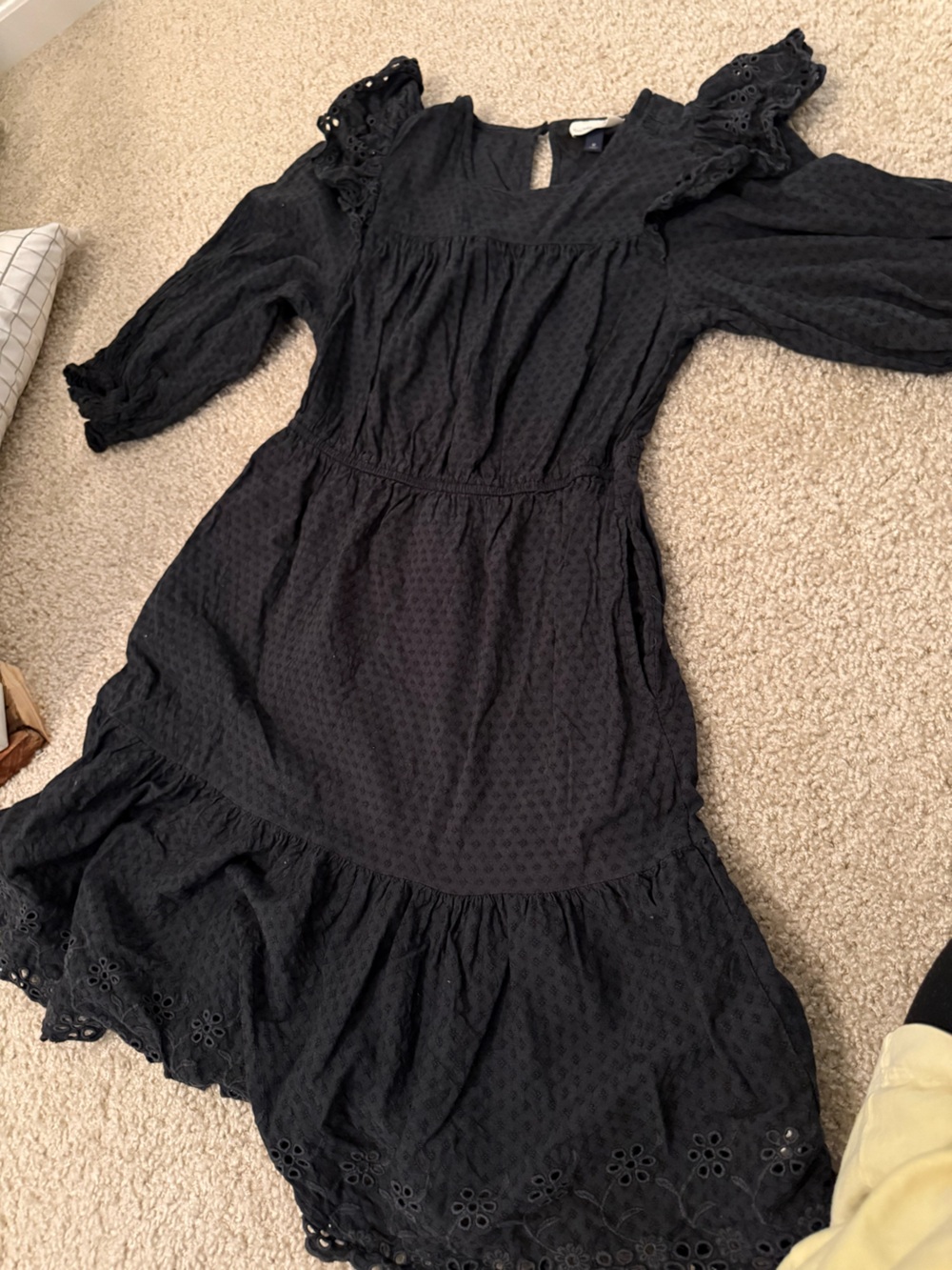 Universal Thread Black Midi Dress with Textured Dot Fabric